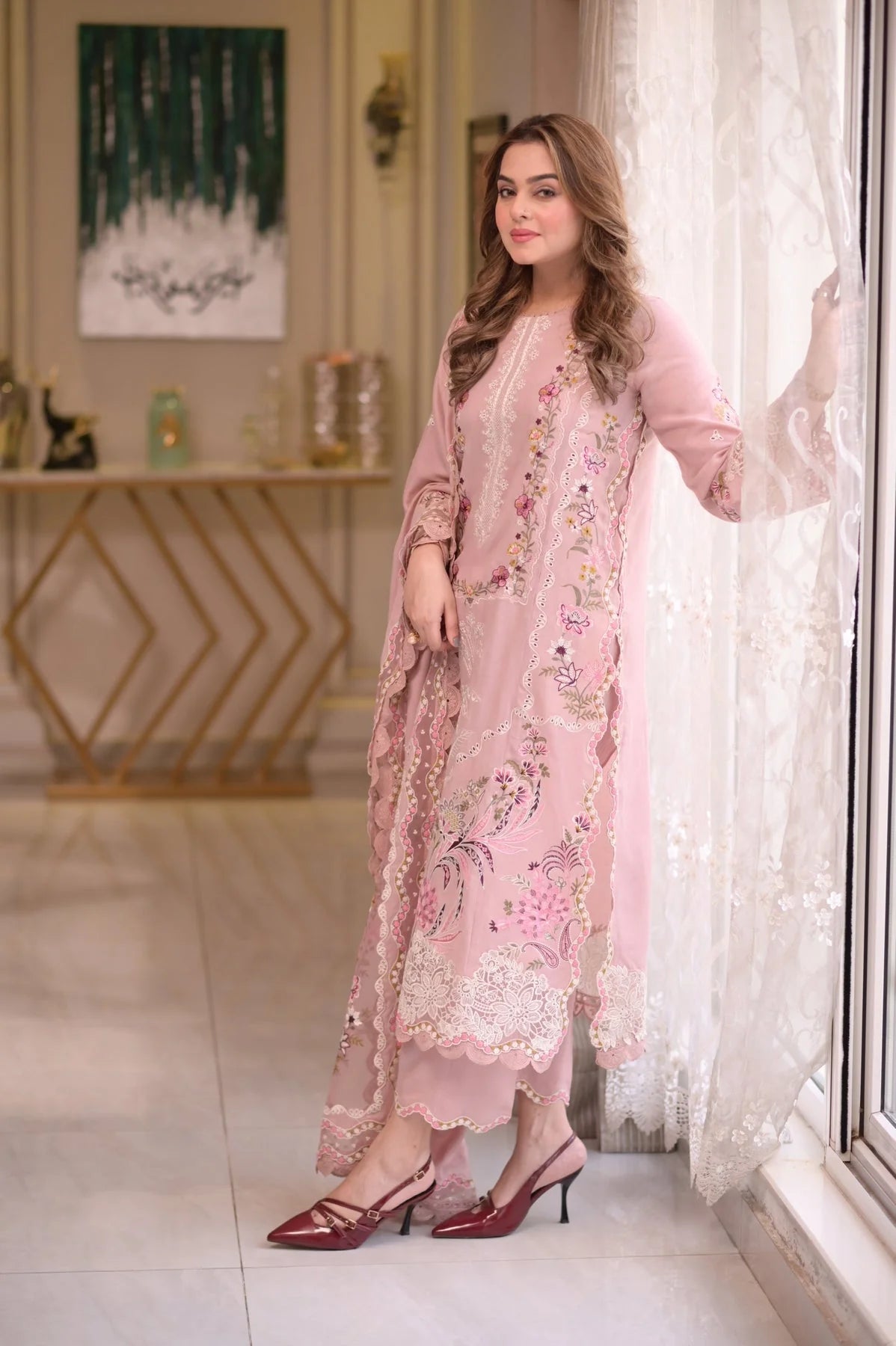 Lawn-3PC Embroidered Shirt With Embroidered Chiffon Dupatta-NEH-4022