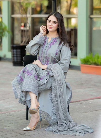 LIBASS-3PC LAWN CHICKENKARI EMBROIDERED SUIT-NEL-4012