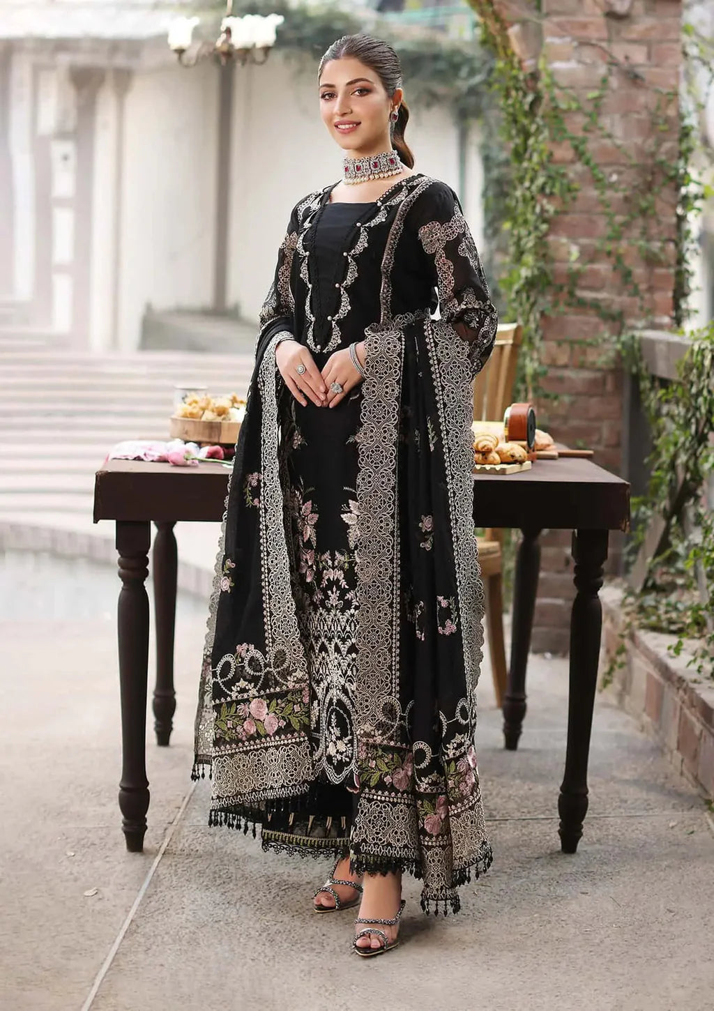 ASIM JOFA-3PC DHANAK EMBROIDERED SUIT-NEL 4426