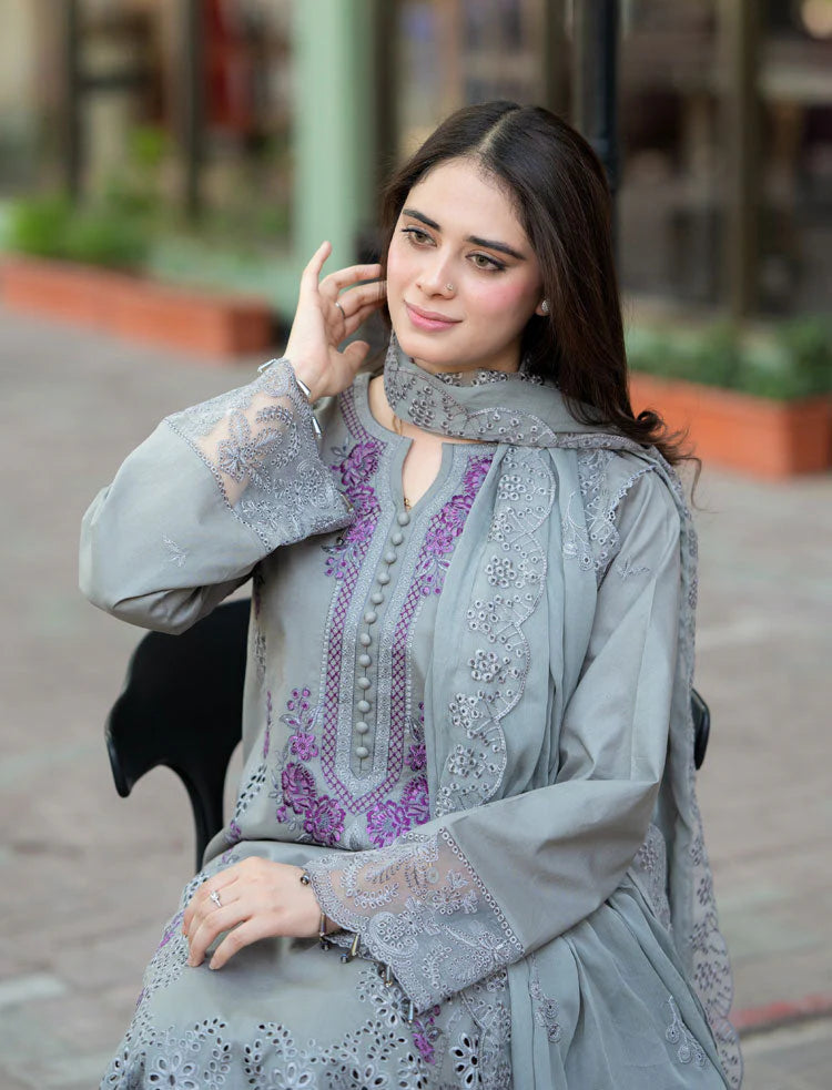 LIBAAS-3PC DHANAK EMBROIDERED SUIT NEL-4265