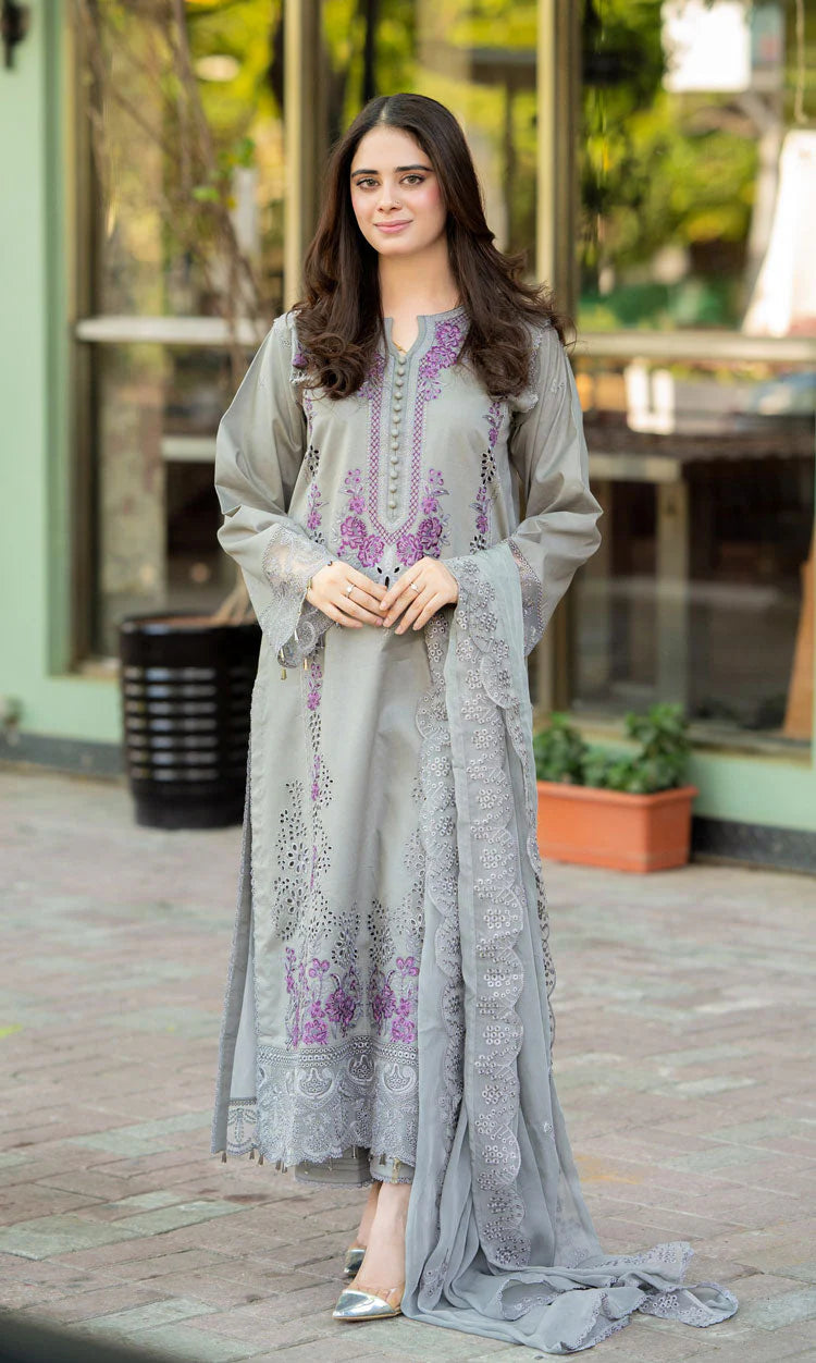 LIBAAS-3PC DHANAK EMBROIDERED SUIT NEL-4265