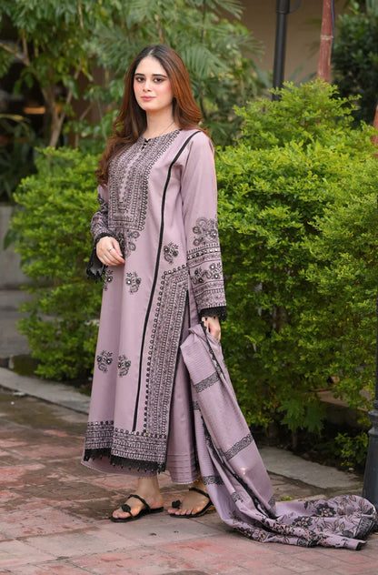 LIBAAS-3PC DHANAK EMBROIDERED SUIT LEH-4374
