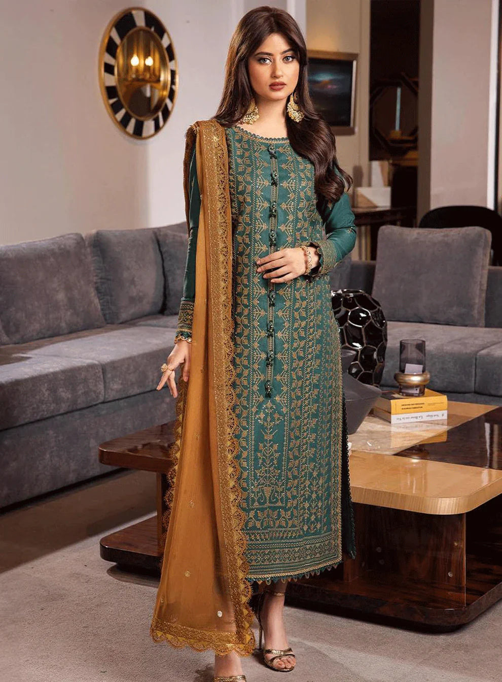 ASIM JOFA-3PC DHANAK EMBROIDERED SUIT NEH-4153