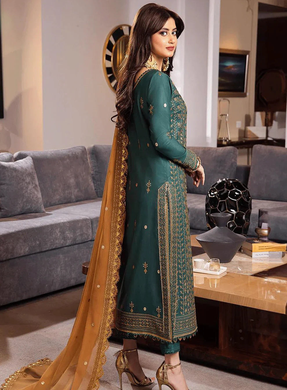 ASIM JOFA-3PC DHANAK EMBROIDERED SUIT NEH-4153