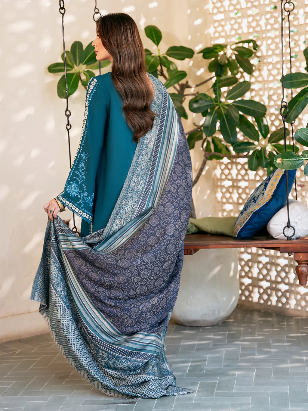 IZEL-3PC DHANAK EMBROIDERED SUIT LEH-4387