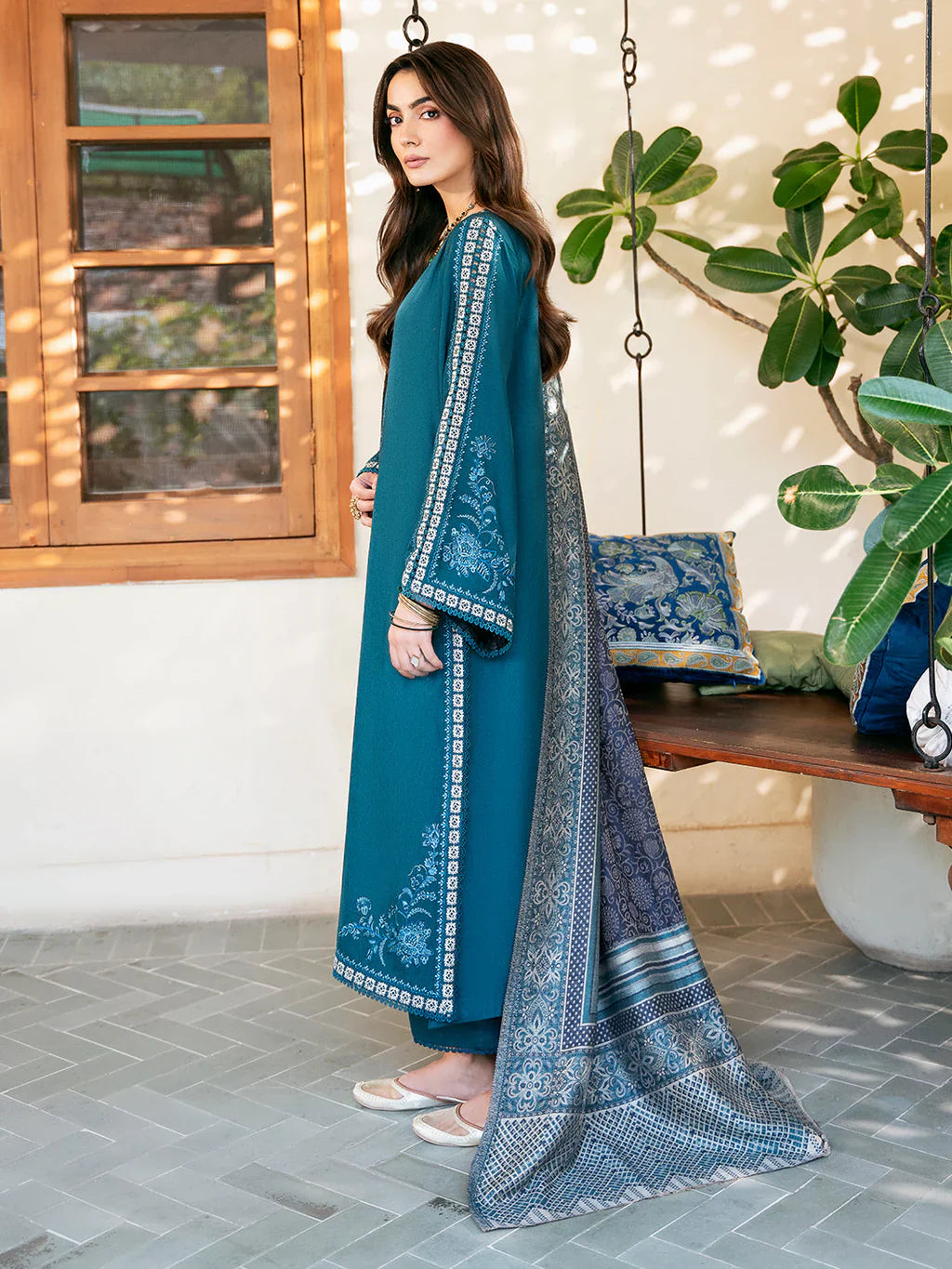 IZEL-3PC DHANAK EMBROIDERED SUIT LEH-4387