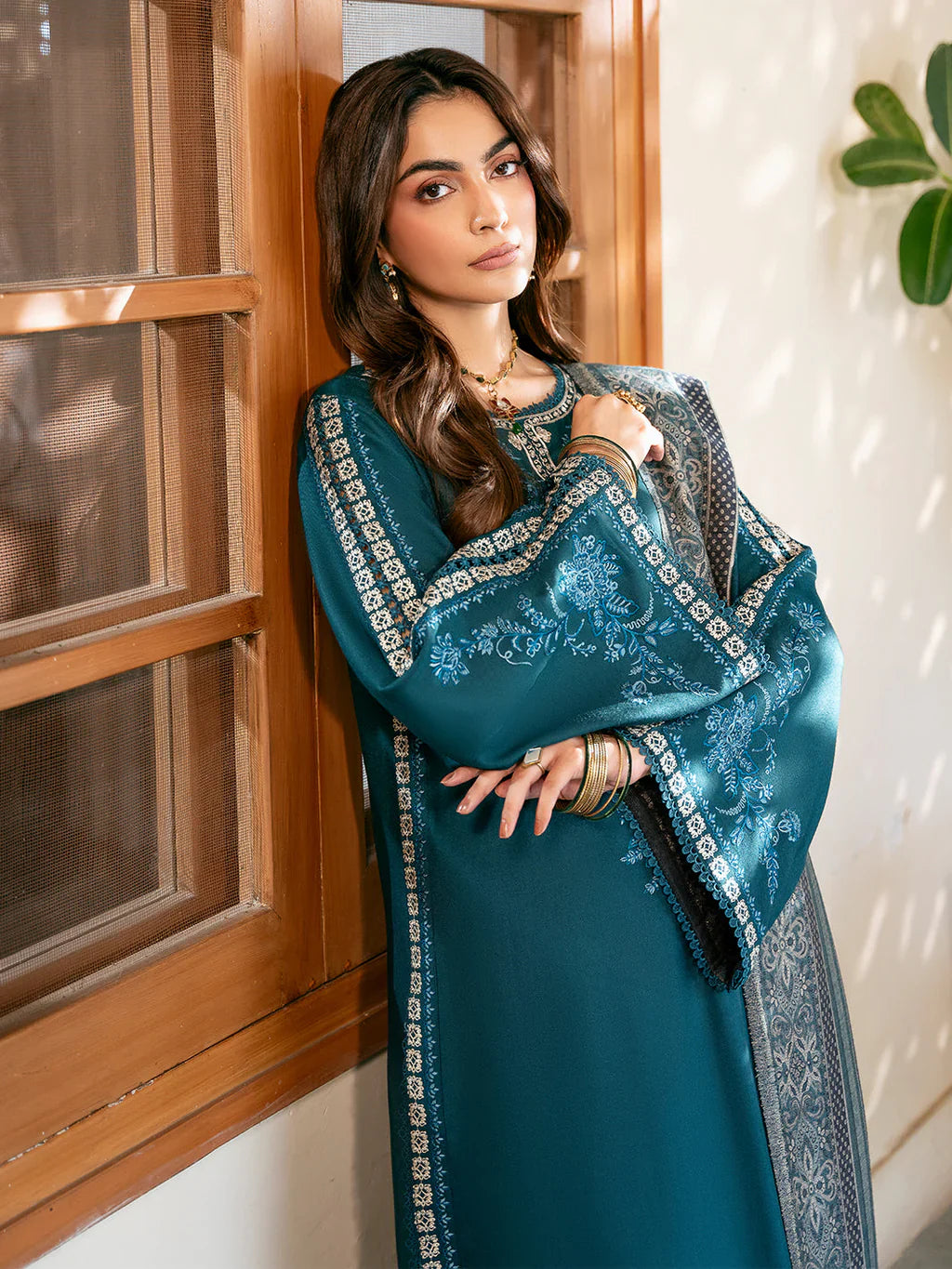 IZEL-3PC DHANAK EMBROIDERED SUIT LEH-4387