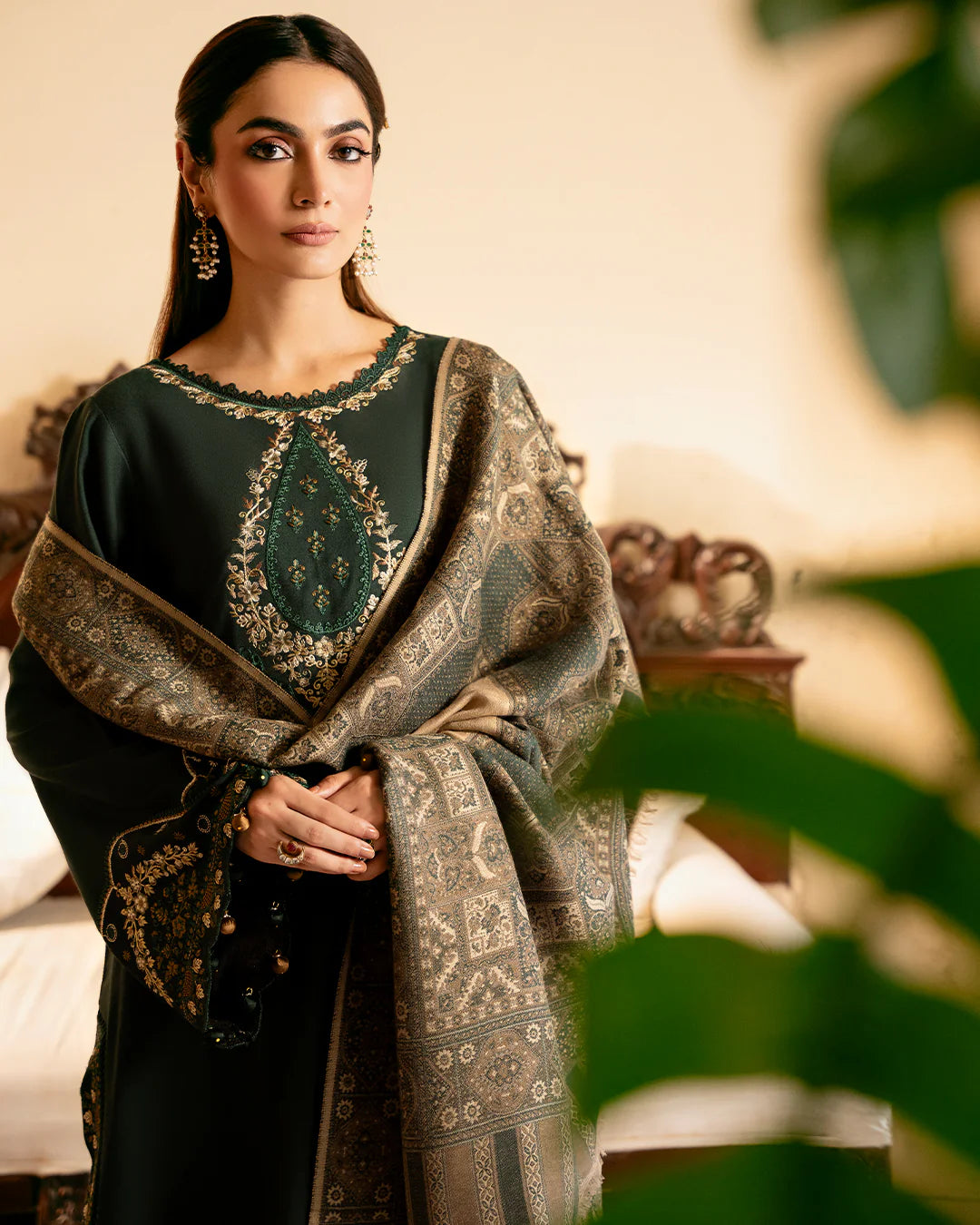IZEL-3PC DHANAK EMBROIDERED SUIT LEH-4394
