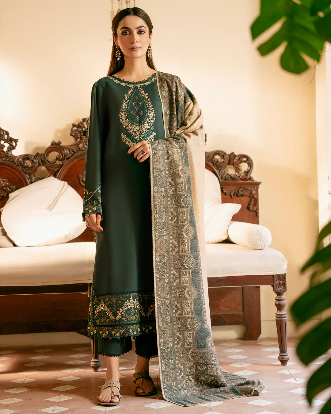 IZEL-3PC DHANAK EMBROIDERED SUIT LEH-4394