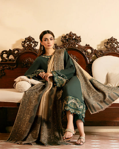 IZEL-3PC DHANAK EMBROIDERED SUIT LEH-4394