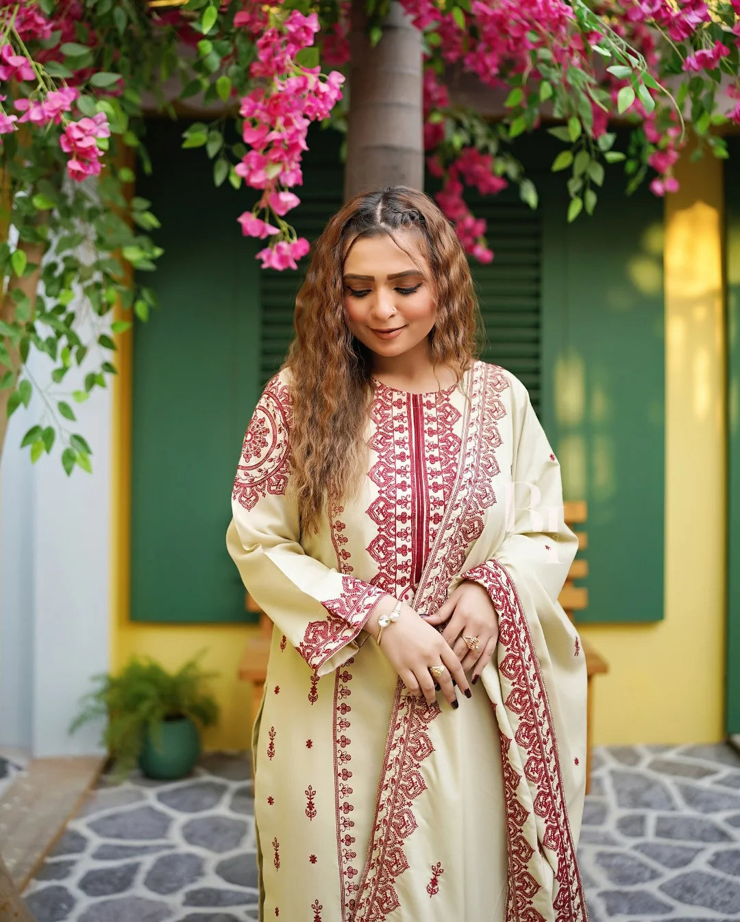 ASIM JOFA STITCHED-3PC DHANAK EMBROIDERED SUIT NEH-02