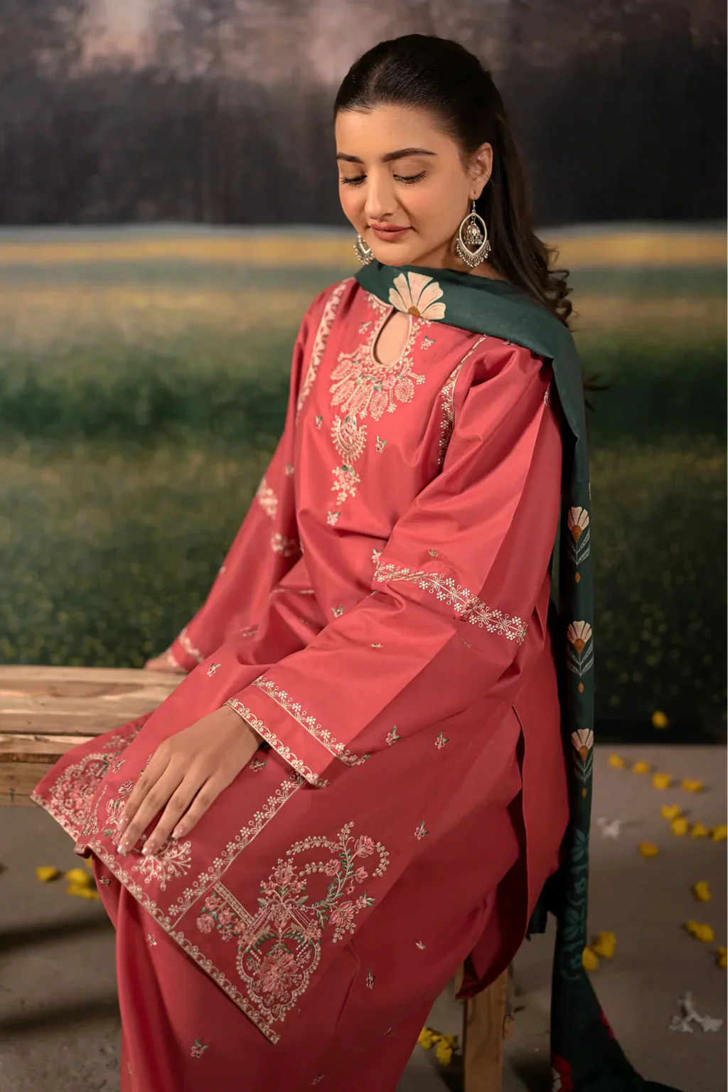 URGE-3PC DHANAK EMBROIDERED SUIT LEH-4203