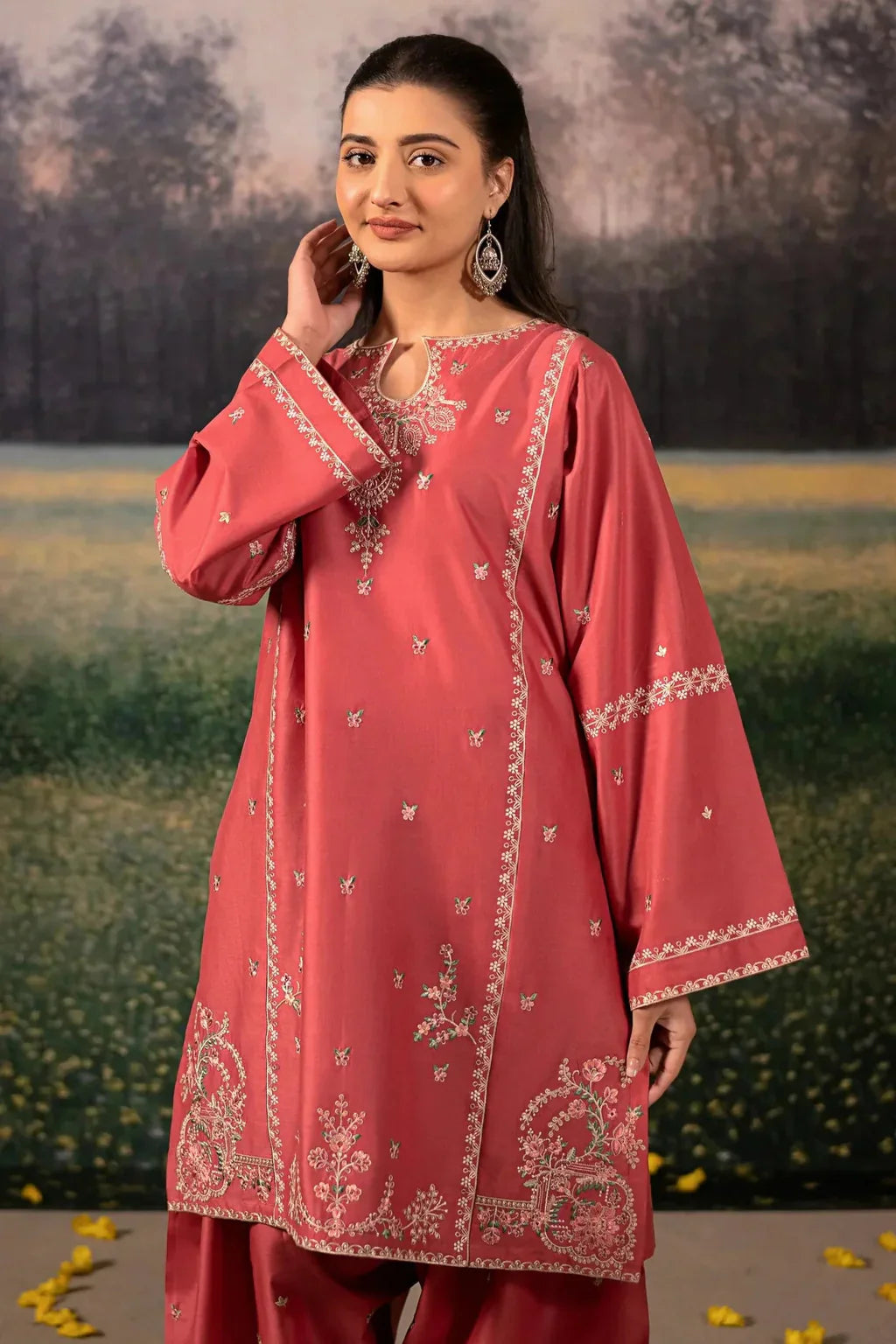 URGE-3PC DHANAK EMBROIDERED SUIT LEH-4203