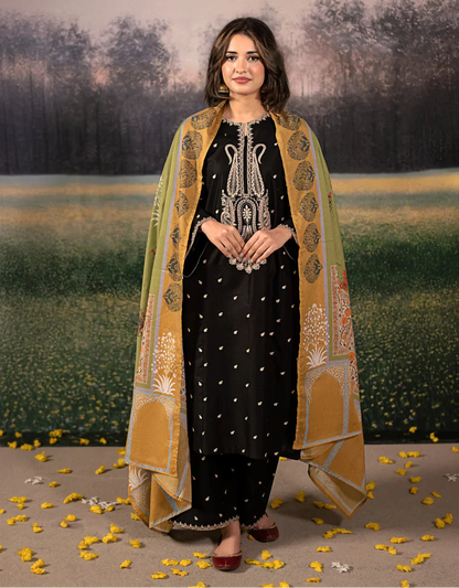 URGE-3PC DHANAK EMBROIDERED SUIT LEH-4154