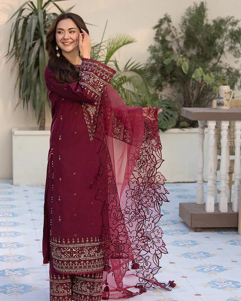 QALAMQAR-3PC LAWN EMBROIDERED SUIT-NEL-4045