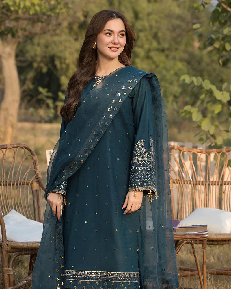 Lawn-3PC Embroidered Shirt with Organza Sequence Embroidered Dupatta NEL-350