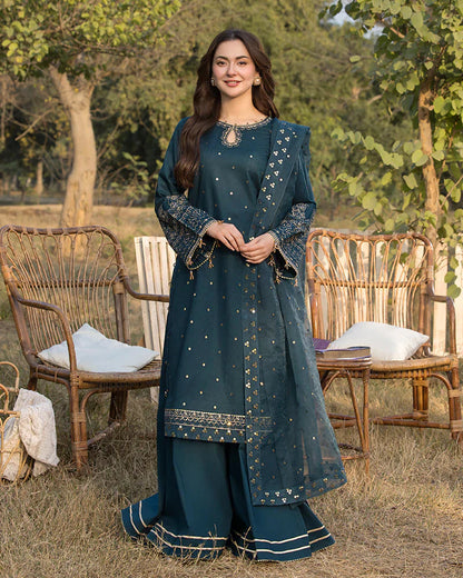 Lawn-3PC Embroidered Shirt with Organza Sequence Embroidered Dupatta NEL-350
