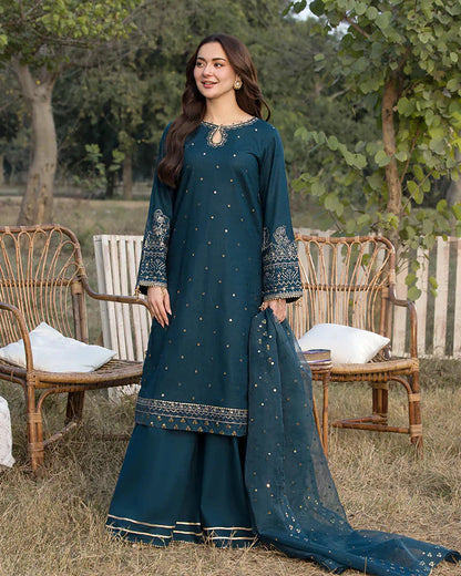 Lawn-3PC Embroidered Shirt with Organza Sequence Embroidered Dupatta NEL-350