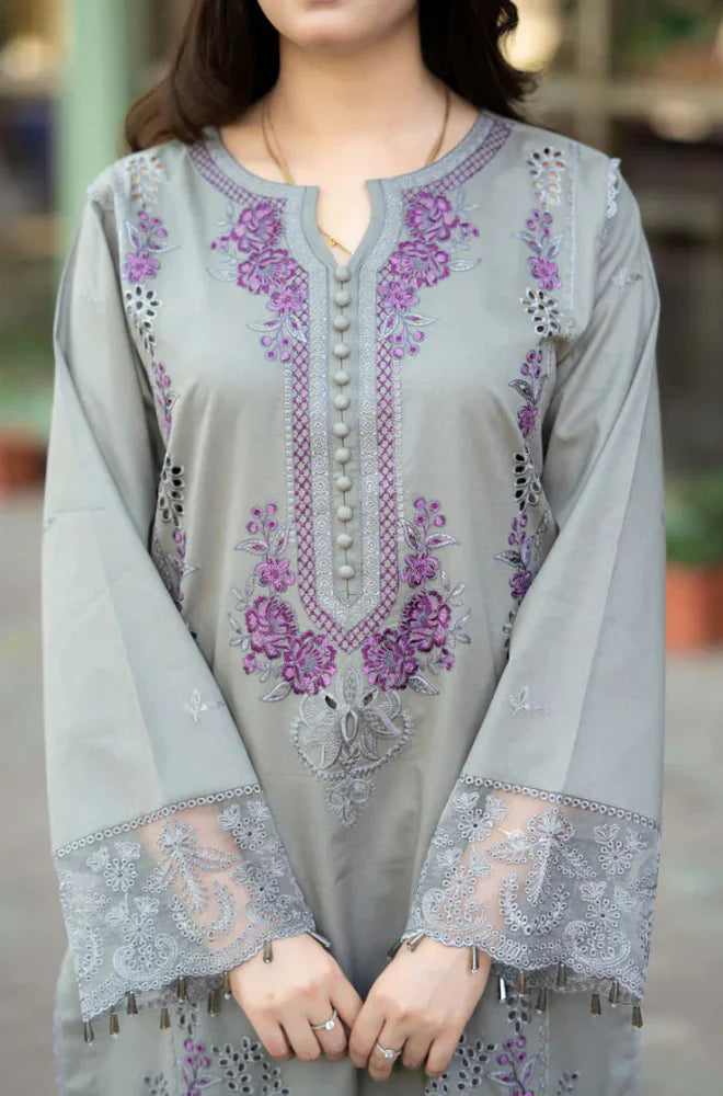 LIBASS-3PC LAWN CHICKENKARI EMBROIDERED SUIT-NEL-4012