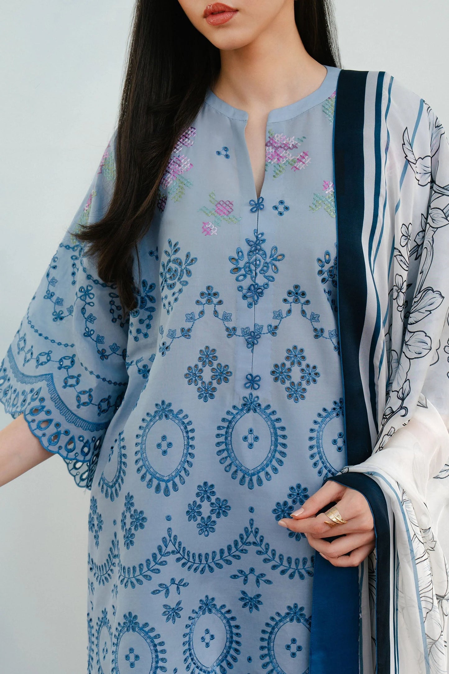 ZARA SHAH JAHAN-3PC LAWN EMBROIDERED SUIT-NEL-878