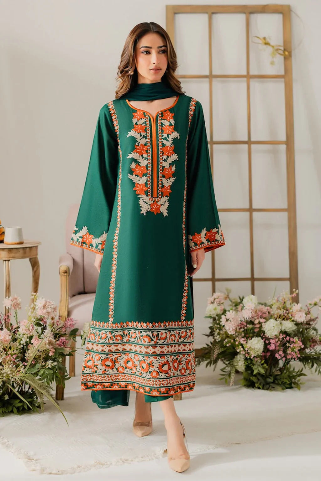 VINTAGE-3PC DHANAK EMBROIDERED SUIT LEH-4248