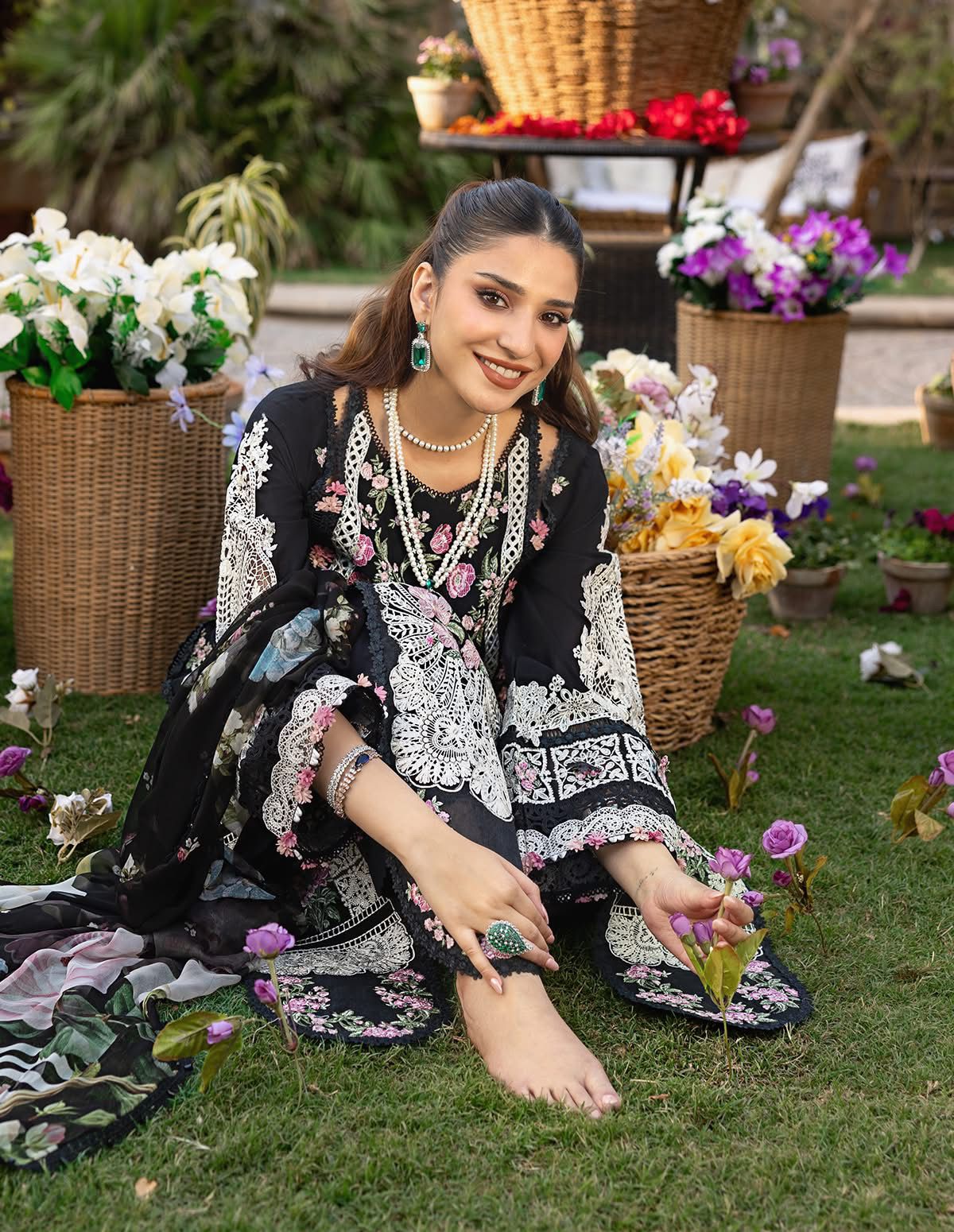 ELAF-3PC LAWN HEAVY EMBROIDERED SHIRT WITH CHIFFON PRINTED DUPATTA AND TROUSER NEL-501
