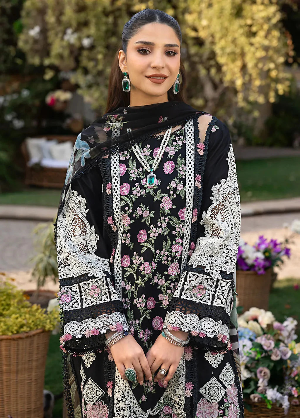 ELAF-3PC LAWN HEAVY EMBROIDERED SHIRT WITH CHIFFON PRINTED DUPATTA AND TROUSER NEL-501