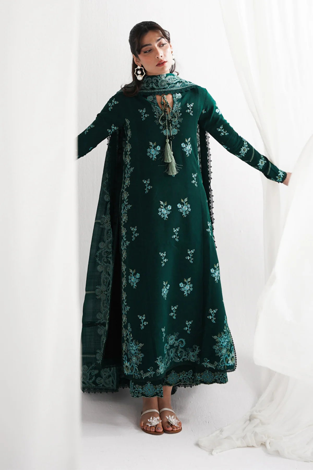 GARNET-3PC DHANAK EMBROIDERED SUIT NEL-230