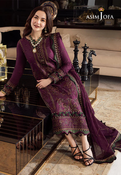 ASIM JOFA-3PC DHANAK EMBROIDERED SUIT LEH-4291