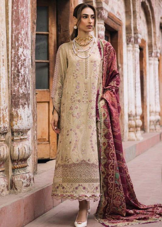 NUREH-3PC DHANAK EMBROIDERED SUIT NEL-760
