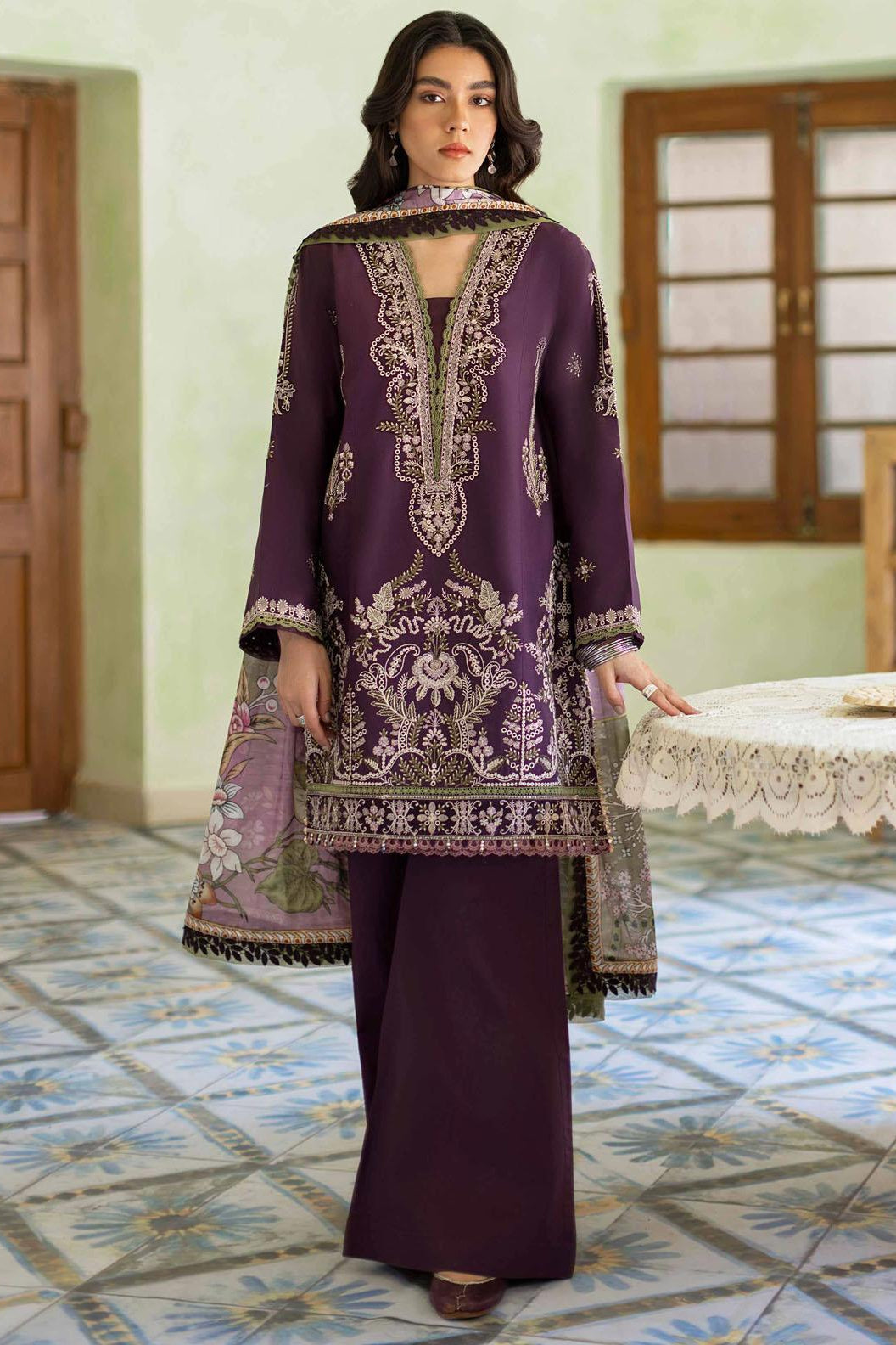 JAZMIN-3PC LAWN EMBROIDERED SUIT-LEH-4006